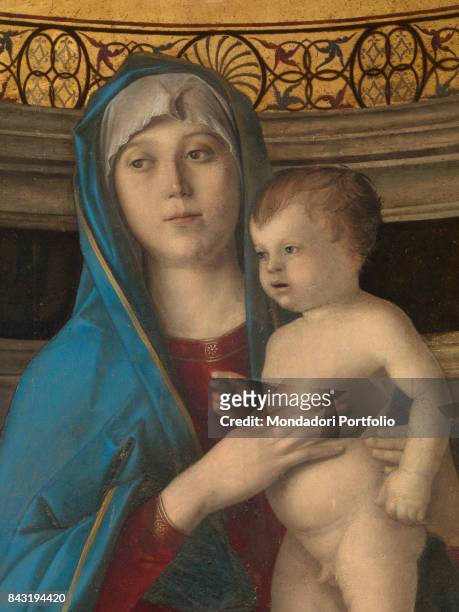 Italy, Veneto, Venice, Santa Maria Gloriosa dei Frari Basilica, sacristy. Detail. Central panel, Madonna with Child