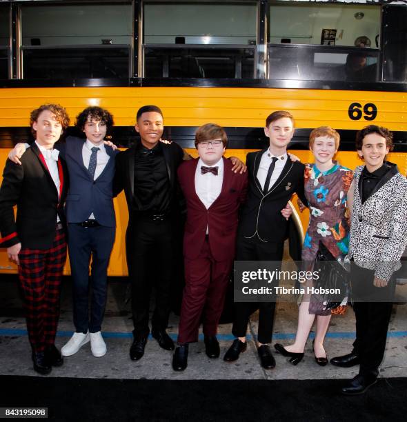 Wyatt Oleff, Finn Wolfhard, Chosen Jacobs, Jeremy Ray Taylor, Jaeden Lieberher, Sophia Lillis and Jack Dylan Grazer attend the premiere of 'It' at...