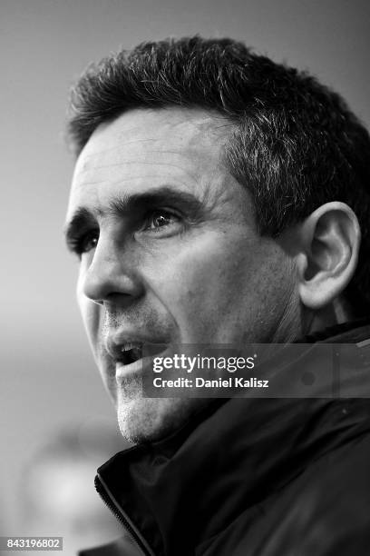 Giants head coach Leon Cameron speaks to the media prior to a Greater Western Sydney Giants AFL training session at Adelaide Oval on September 6,...