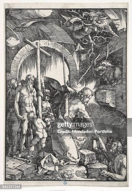 Italy, Tuscany, Florence, Gabinetto Disegni e Stampe degli Uffizi. Whole artwork view. Jesus Christ reaching out toward the biblical heroes while...