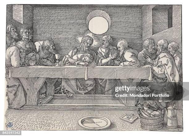 Italy, Tuscany, Florence, Gabinetto Disegni e Stampe degli Uffizi. Whole artwork view. Jesus Christ and the apostles sitting at the table for the...