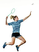 young teenager girl woman Badminton player isolated