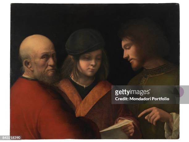 Italy, Tuscany, Florence, Palazzo Pitti, Palatine Gallery. Whole artwork view. Triple portrait three ages of man personification bearded man beard...