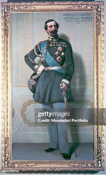 Private Collection. Whole artwork view. Portrait of Italian general and politician Alfonso La Marmora in dress uniform.