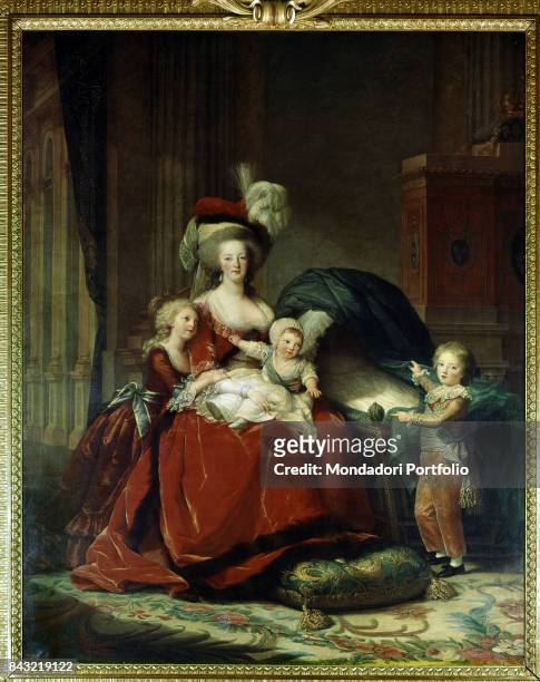 France, Versailles, Palace of Versailles. Whole artwork view. The Queen of France and Louis XVI's wife Marie Antoinette with her children.