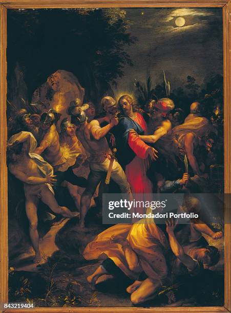 Italy, Lazio, Rome, Galleria Borghese. Whole artwork view. Jesus Christ being captured by the soldiers in the Garden of Gethsemane after Judas'...