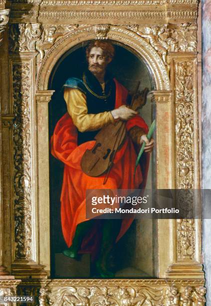 Italy, Tuscany, San Miniato, Palazzo Comunale, Oratorio del Loretino. San Genesio is represented with viola and palm of martyrdom.
