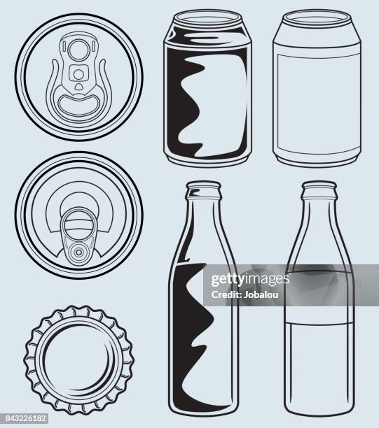 can and glass bottle containers - juice bottle stock illustrations
