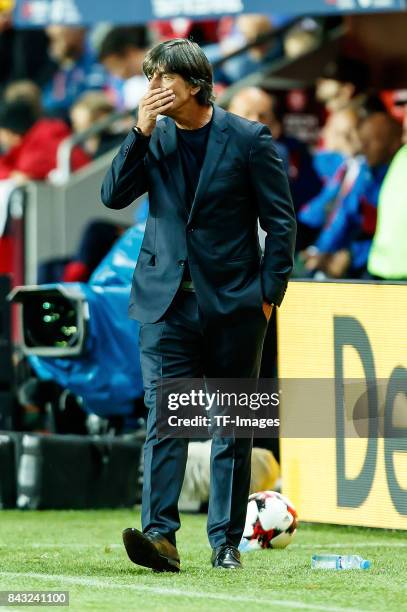 Head coach Jochaim Loew of Germany looks on during the FIFA 2018 World Cup Qualifier between Czech Republic and Germany at Eden Stadium on September...