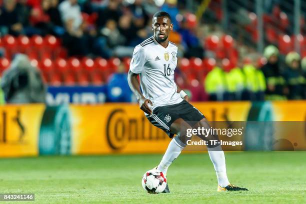 Antonio Ruediger of Germany controls the ball during the FIFA 2018 World Cup Qualifier between Czech Republic and Germany at Eden Stadium on...