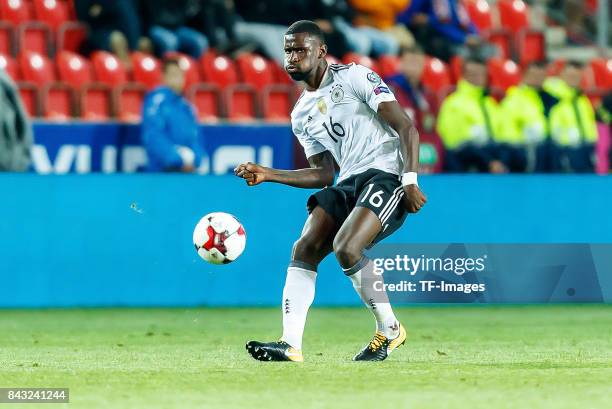 Antonio Ruediger of Germany controls the ball during the FIFA 2018 World Cup Qualifier between Czech Republic and Germany at Eden Stadium on...