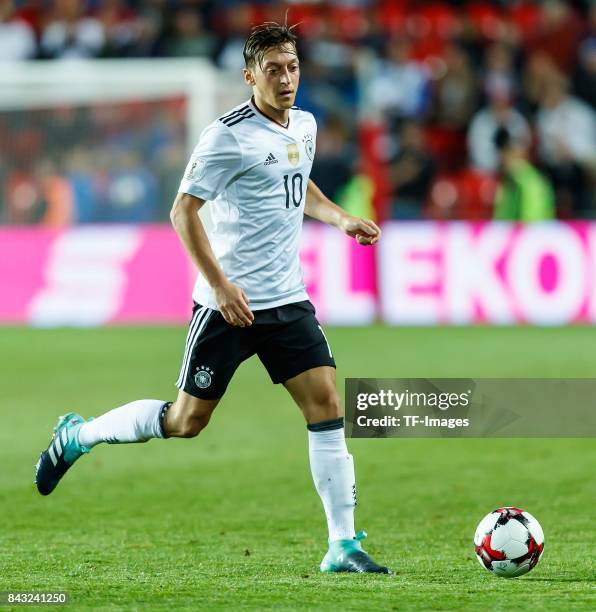 Mesut Oezil of Germany controls the ball during the FIFA 2018 World Cup Qualifier between Czech Republic and Germany at Eden Stadium on September 1,...
