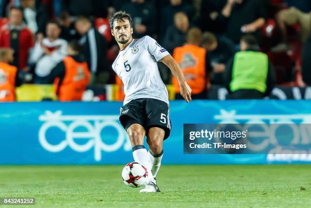 Mats Hummels of Germany controls the ball during the FIFA 2018 World Cup Qualifier between Czech Republic and Germany at Eden Stadium on September 1,...