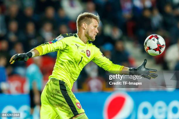 Goalkeeper Tomas Vaclik of Czech Republic controls the ball during the FIFA 2018 World Cup Qualifier between Czech Republic and Germany at Eden...