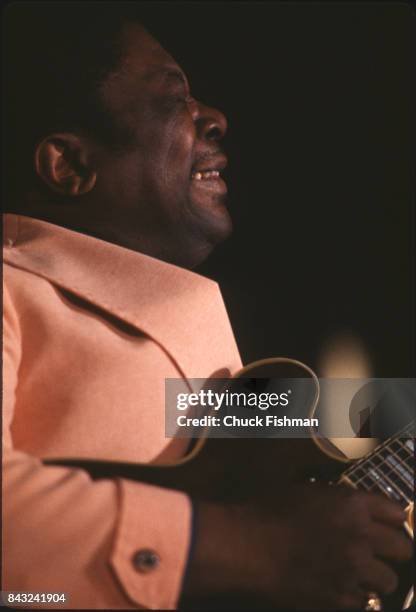 American Blues musician BB King plays guitar as he performs onstage during the New Orleans Jazz and Heritage Festival, New Orleans, Louisiana, April...