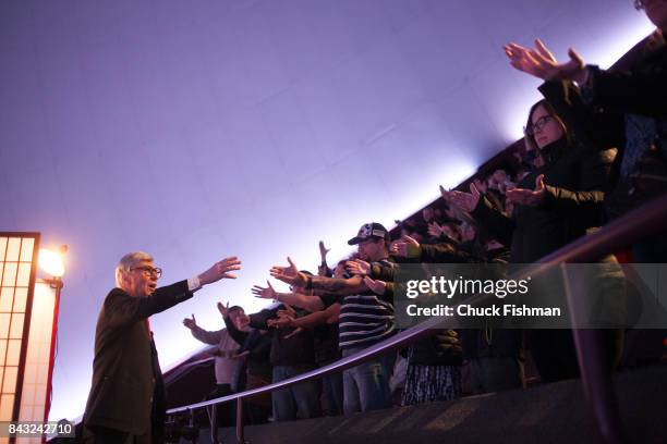 American mentalist Kreskin performs for an audience during the Chocolate Expo at the Cradle of Aviation museum, Garden City, New York, December 11,...