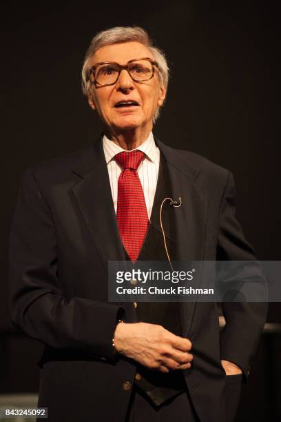 American mentalist Kreskin performs onstage during the Chocolate Expo at the Maritime Aquarium, Norwalk, Connecticut, January 29, 2017.