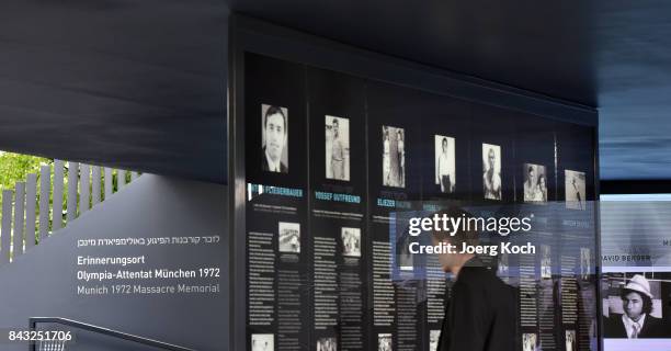 Guest of the inauguration of a new memorial to commemorate the 1972 Palestinian terror attack at the Munich Olympics visits the place after the...