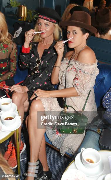 Victoria Grant and Diana Gomez attend a private breakfast hosted by Azzi Glasser to launch of new fragrance "After Hours" created by The Perfumer's...