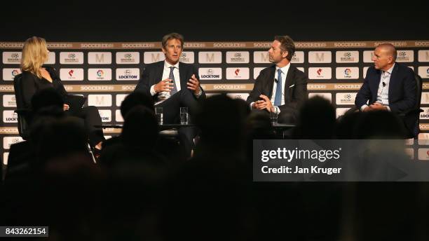 Hayley McQueen, Sky Sports Presenter, Edwin van der Sar, AFC Ajax CEO, Jaap Kalma, AC Milan & Ferrari former Director and Paul Barber, Brighton &...