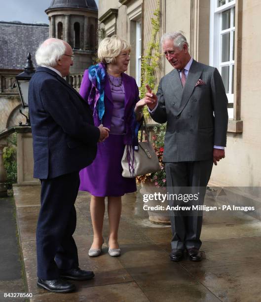 The Prince of Wales, known as the Duke of Rothesay in Scotland, welcomes President of Ireland Michael D Higgins and his wife Sabina to Dumfries House...