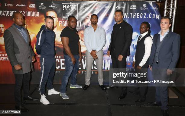 Michael Page, John O' Donnell, Ian Lewison, David Haye, Joe Joyce, Tamuka Mucha and Willy Hutchinson during the press conference at the Park Plaza...
