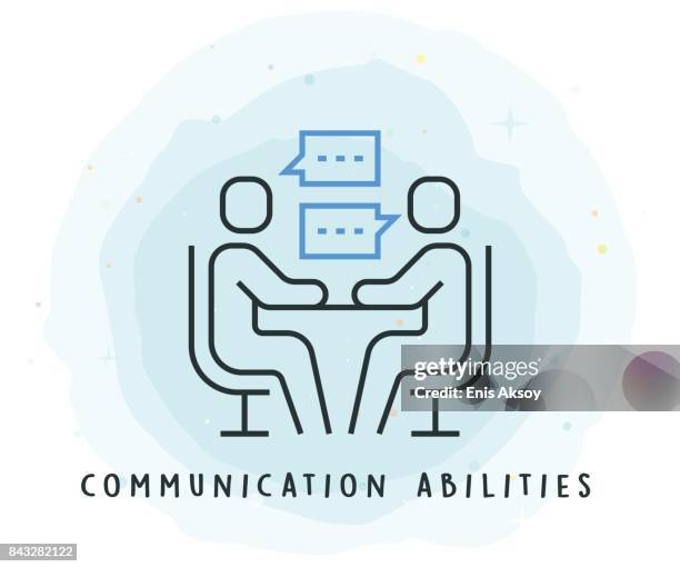ilustraciones, imágenes clip art, dibujos animados e iconos de stock de icono de habilidades de comunicación con parche acuarela - dos personas
