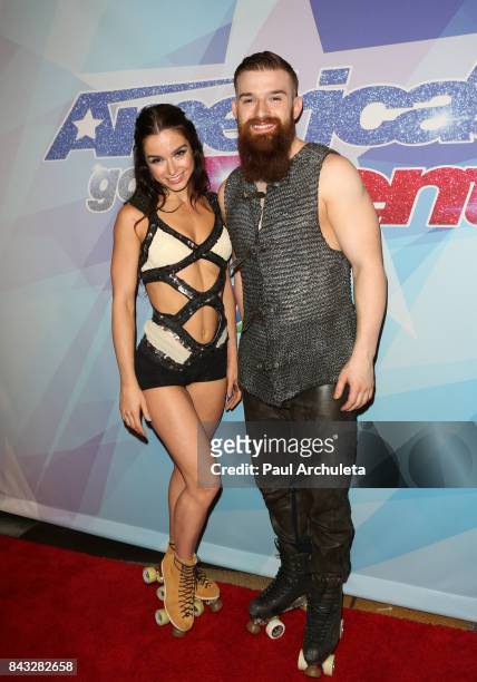 Personalities Emily England and Billy England attend the NBC's "America's Got Talent" season 12 live show at Dolby Theatre on September 5, 2017 in...