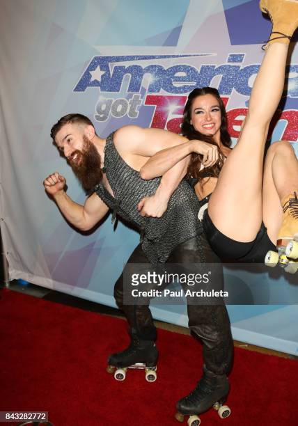 Personalities Emily England and Billy England attend the NBC's "America's Got Talent" season 12 live show at Dolby Theatre on September 5, 2017 in...
