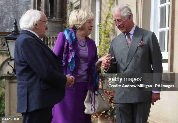 The Prince of Wales, known as the Duke of Rothesay in Scotland, welcomes President of Ireland Michael D Higgins and his wife Sabina to Dumfries House...