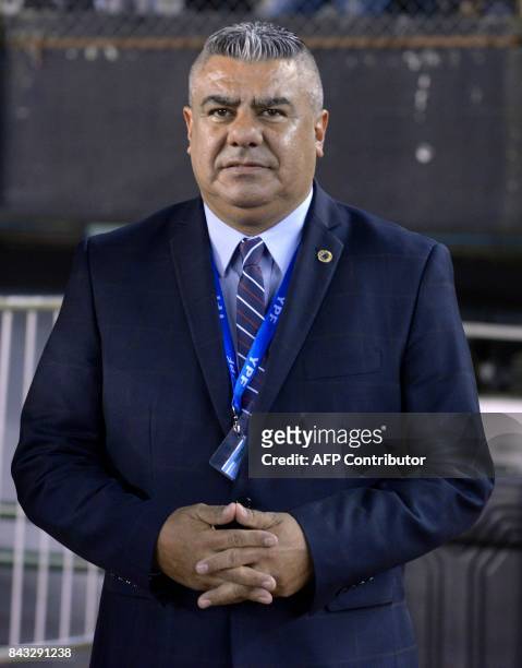 Argentine Football Association president Claudio Tapia gestures before the 2018 FIFA World Cup qualifier football match between Argentina and...