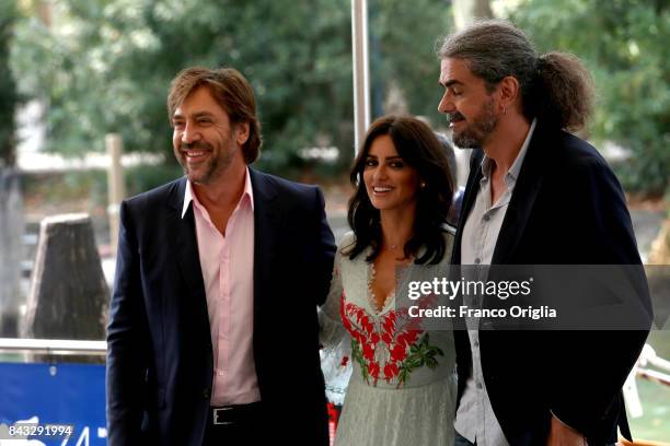 Javier Bardem, Penelope Cruz and Fernando Leon De Aranoa arrive at the Casino during the 74. Venice Film Festival on September 6, 2017 in Venice,...