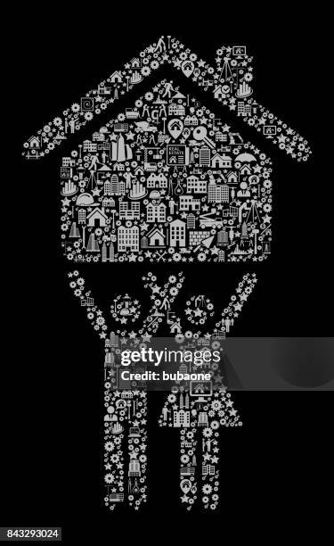 home & couple construction industry vector icon pattern - working class couple stock illustrations