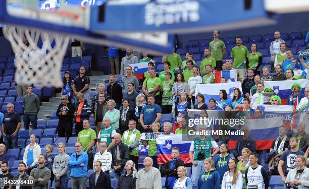 Fans Slovenia during the FIBA Eurobasket 2017 Group A match between Slovenia and France on September 6, 2017 in Helsinki, Finland.