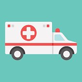 Ambulance flat icon, medicine and healthcare, transport sign vector graphics, a colorful solid pattern on a cyan background, eps 10.