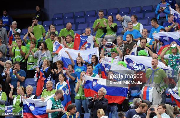 Fans Slovenia during the FIBA Eurobasket 2017 Group A match between Slovenia and France on September 6, 2017 in Helsinki, Finland.