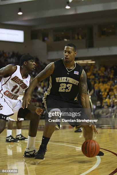 Wake Forest James Johnson in action vs Boston College Corey Raji . Chestnut Hill, MA 1/14/2009 CREDIT: Damian Strohmeyer