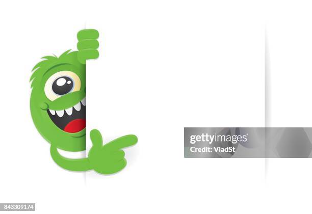 ilustrações, clipart, desenhos animados e ícones de criatura de ciclope verde bandeira - só um olho