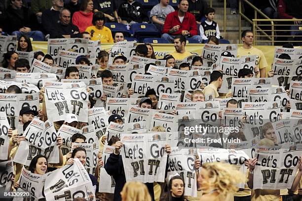 Pittsburgh student section, ZOO fans with newspapers in stands during game vs St. John's. Pittsburgh, PA 1/11/2009 CREDIT: Fred Vuich