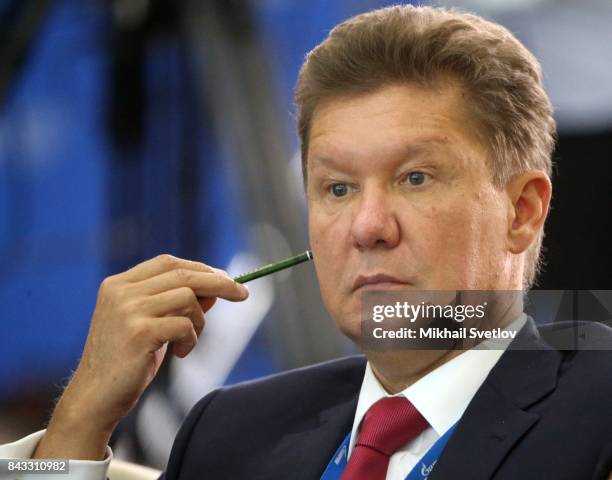 Russian businessman and Gazprom CEO Alexei Miller attends the dinner for foreign businessmen on September 6, 2017 in Vladivostok, Russia. Leaders of...