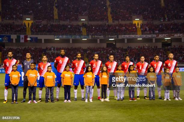 Players of Costa Rica pose for a photo prior a match between Costa Rica and Mexico as part of the FIFA 2018 World Cup Qualifiers at Nacional de Costa...