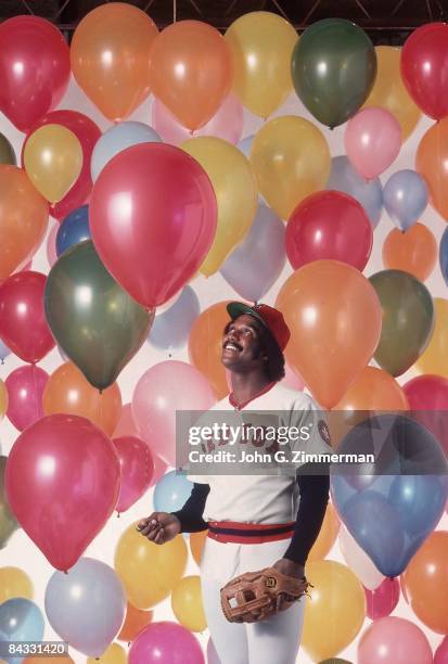 Boston Red Sox Jim Rice with balloons during spring training. FL 3/5/1976 CREDIT: John G. Zimmerman