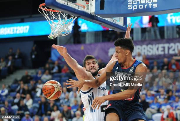 Ziga Dimec of Slovenia, Axel Toupane of France during the FIBA Eurobasket 2017 Group A match between Slovenia and France on September 6, 2017 in...