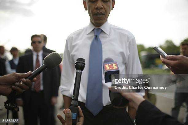 Democratic presidential hopeful U.S Senator Barack Obama greets voters at the Hinkle Fieldhouse Polling station station, May 6, 2008 in Indianapolis,...