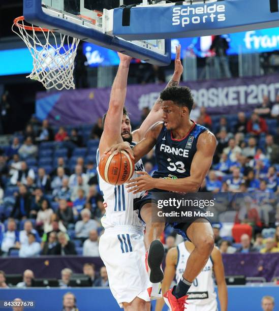 Ziga Dimec of Slovenia, Axel Toupane of France during the FIBA Eurobasket 2017 Group A match between Slovenia and France on September 6, 2017 in...