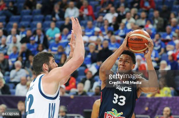 Ziga Dimec of Slovenia, Axel Toupane of France during the FIBA Eurobasket 2017 Group A match between Slovenia and France on September 6, 2017 in...