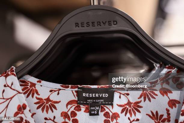 Made in Europe' mark sits on an item of clothing on display at London's first Reserved store, operated by LPP SA, during its opening day on Oxford...