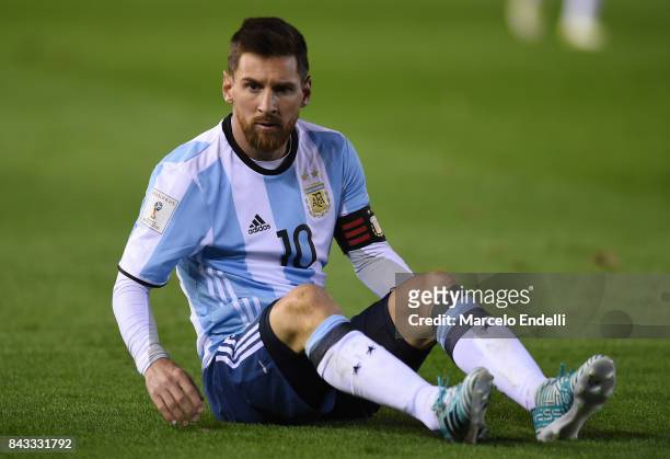 Lionel Messi of Argentina during a match between Argentina and Venezuela as part of FIFA 2018 World Cup Qualifiers at Monumental Stadium on September...