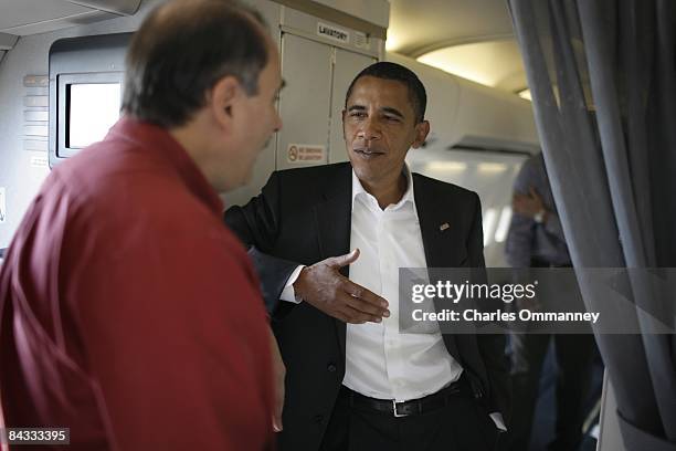 Democratic U.S. Presidential nominee U.S Senator Barack Obama and running mate U.S. Senator Joe Biden chat with senior advisor David Axelrod before...