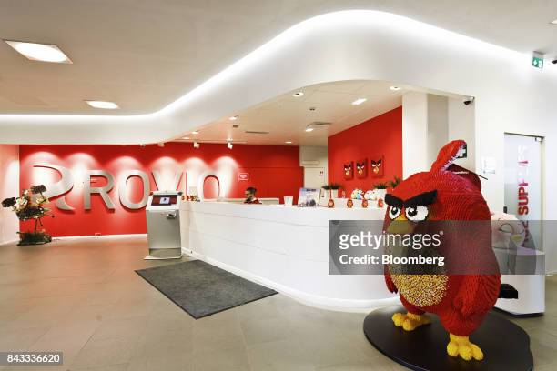 Model of Angry Birds character 'Red' sits on display beside the reception desk at the headquarters of Rovio Entertainment Oy in Espoo, Finland, on...